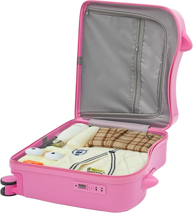 18" Kids Ride-On Suitcase,Children's Carry On Luggage Case,Rolling Luggage With Lock,Travel Trolley Case for Short Trips,School Trips,Outings (Pink)