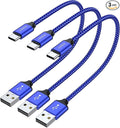 JXMOX Short USB C Cable (1ft 3-Pack), USB A to Type-C Charger Cord 3.1A Fast Charging Compatible with iPhone 15 16 Pro Max, Samsung Galaxy S22 S21 S20 S10 S9, Note 10, A80 A70 A50, Power Bank (Blue)