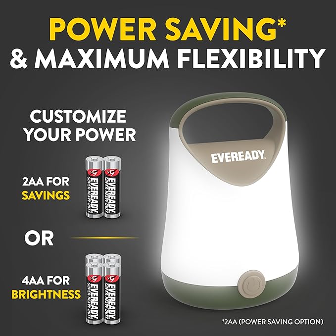 Eveready LED Camping Lantern X-250 (2-Pack), Super Bright Tent Lights, Rugged Water Resistant LED Lanterns, 100 Hour Run-time (Batteries Included), Green/Tan