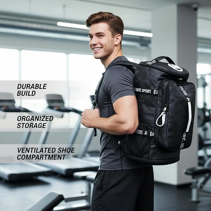 Gym Duffle Bag Backpack with Shoe Compartment,4 ways Travel Backpack for Women and Men,Multi-Functional Weekender bag with Waterproof Layer&Laptop Compartment for Fitness, Travel,Camping