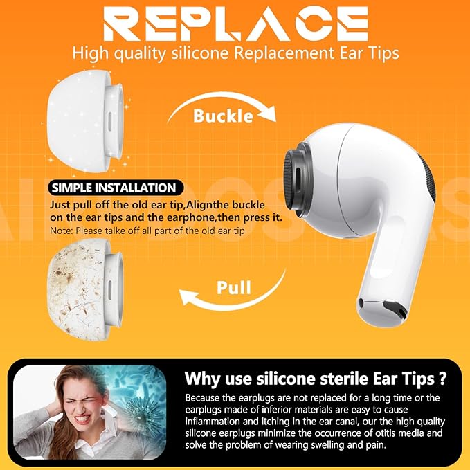 4 Pairs Replacement Ear Tips for AirPods Pro 2nd/1st Generation with Portable Storage Box & Cleaner Pen,Noise Reduction Holewith & Built-in dust Guard Screen,Silicone EarTips(White-xs/Size)