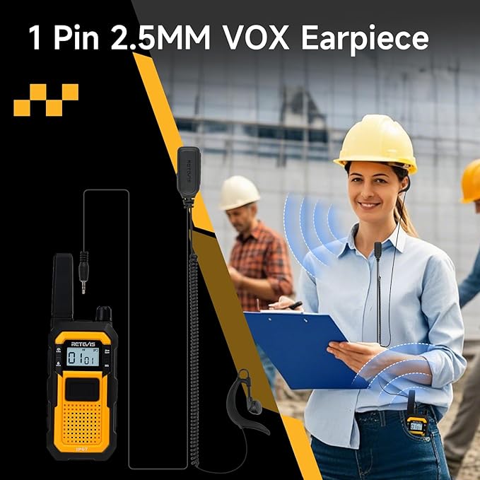 Retevis RB48 Walkie Talkies for Adults, with G-Type Earpiece, MIL-STD 810H, Advanced Triple Proof, Support VOX, 2000mAh, Emergency Alert, Vibration Reminder, Heavy Duty Two Way Radios(2 Pack)