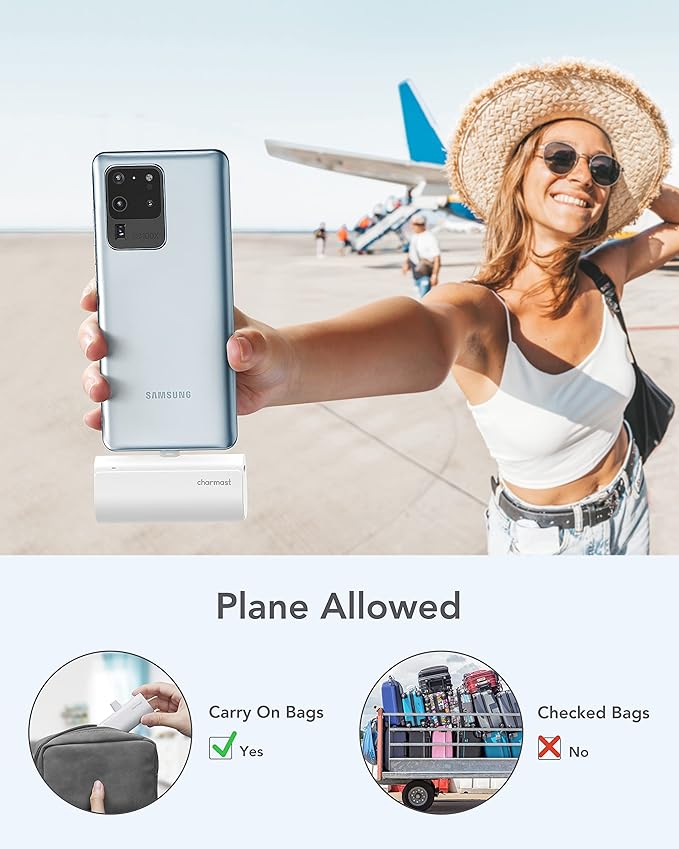 charmast Portable Charger USB C for iPhone 17/16/15, 5000mAh Fast Charging Power Bank with Built-in Type-C Connector, 20W Mini Battery Pack for iPhone 17/16/15 Series, Samsung S25/S24/S23, and More