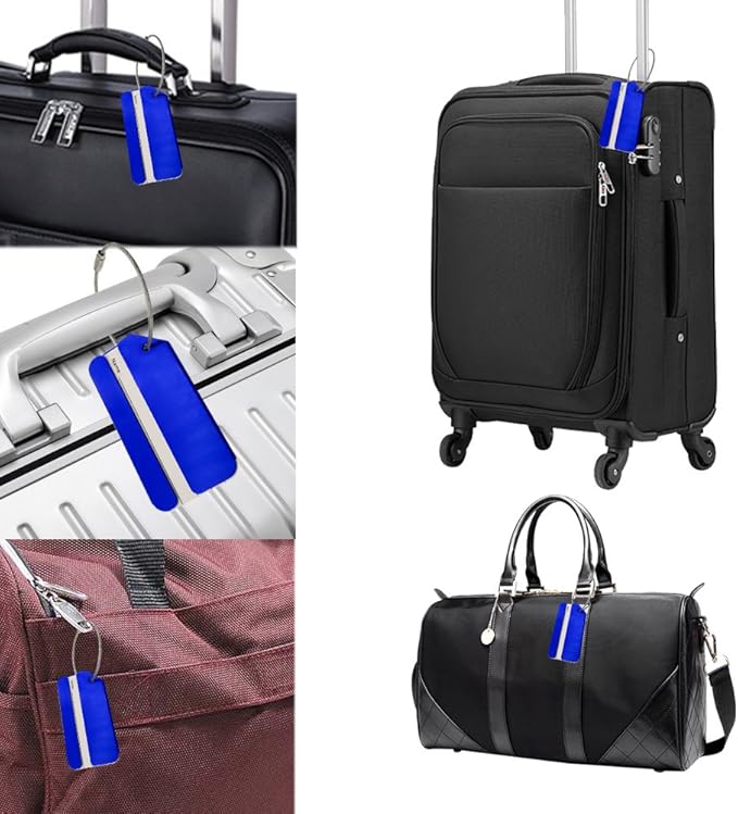 2Pack Blue Aluminum Luggage Tags, Luggage Tag Holders for Travel Luggage Baggage Identifier by Ovener