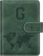 Personalized G Passport Holder Cover Initial Letter Travel Wallet RFID Blocking Passport Cover Credit Card Holder Case Passport Book Holders for Women and Men, Pine Green-G