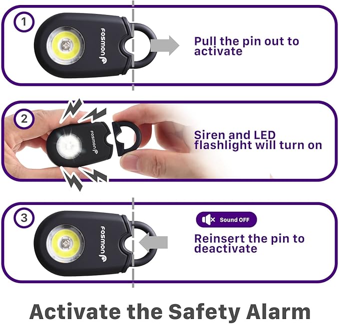 Fosmon Personal Alarm for Women (2-Pack), Self Defense Protection Keychain Safety Sound Siren 125DB with Strobe Light LED Flashlight Carabiner, SOS Emergency Security Alert Device for Kids Elderly Men