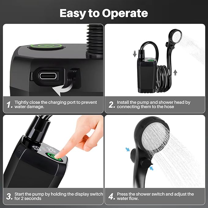 Portable Camping Shower with Heater, 6000mAh Rechargeable Portable Shower with 2000W Immersion Heater, LED Display, Heated Camping Shower for Travel, Hiking, Car, Pet