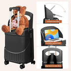 20" Ride-On Luggage with Child Seat, Hardside Carry-On Suitcase with Shockproof 360° Silent Spinner Wheels, TSA Lock, Kids & Adults & Busy Moms