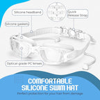 Tallew Swim Goggles Swimming Cap Set with Earplugs, Nose Clip and Case Silicone Swim Hat Waterproof Chlorine Resistant