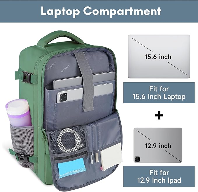Taygeer Travel Backpack for Women Men, 40L Airline Approved Carry On Backpack with 17.3 inch Laptop Compartment, TSA Friendly Daypack, Backpack for Business Hiking Travel, Peridot Green