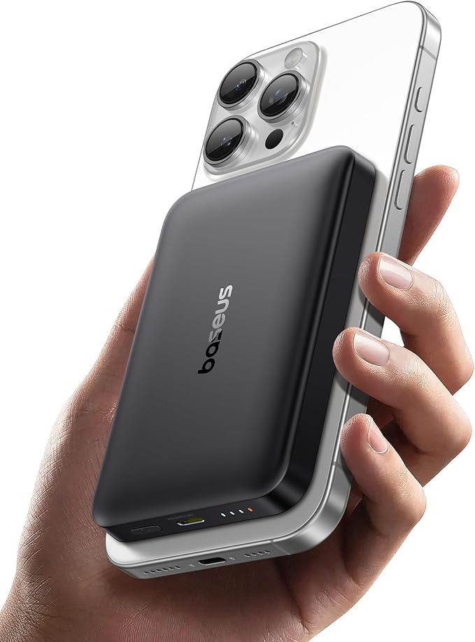 Baseus Picogo Magsafe Portable Charger for MagSafe Portable Charger Qi2 Certified 15W Wireless Magnetic Power Bank 10000mAh with USB-C Cable