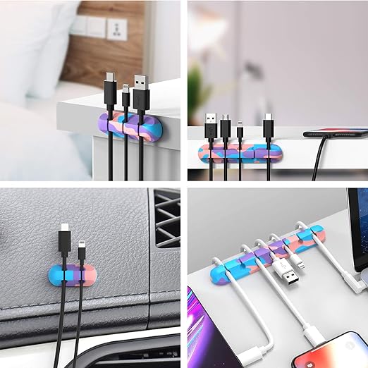 INCHOR Cable Organizer, Cord Organizer Cable Management, Cable Clips USB Cable Holder Wire Organizer Cord Clips,(5, 3 Slots Colourful)