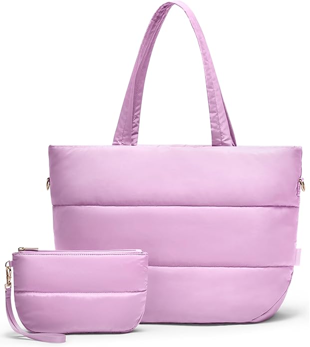Puffer Tote Bag for Women, Lightweight Puffy Tote with Compartments, Shoulder Bag Crossbody Bags for Women Travel, Work, Gym