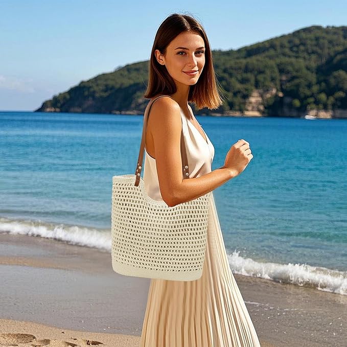 Crochet Beach Bag Summer Woven Tote Bag Crochet Purse for Women handbags Boho Shoulder Bags for Travel Vacation