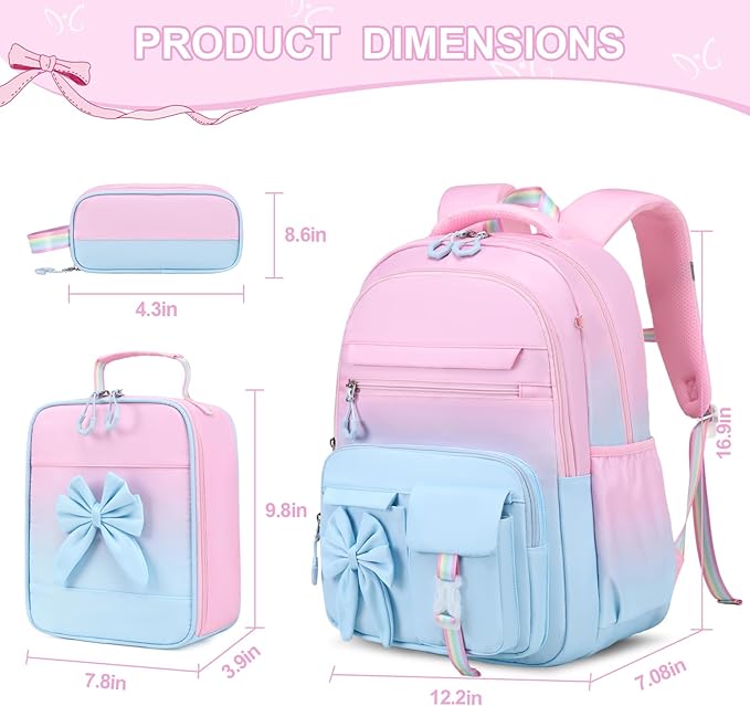 DIGOBAY Backpack for Girls, 3PCS Girls Backpack for School with Lunch Bag Pencil Case, Cute Kids Teens Bookbag for Kindergarten Elementary Preschool Middle School