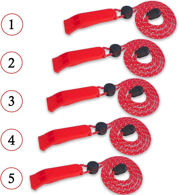 Amzonly Emergency Whistle, 120db Safety Whistle Survival Shrill Loud for Camping Hiking Hunting Boating Fishing Life Vest Jacket Rescue Signaling Kids Lifeguard 5 Pack