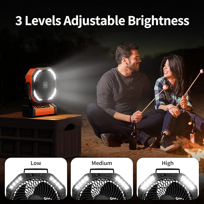 Socool Camping Fan with Light, 20000mAh Rechargeable Battery Fan with Remote, 112Hrs & 8 Speeds, Digital Display, Timer, Auto Oscillation, 270° Pivot & Hook for Outdoor Tent, Hurricane, Power Outage