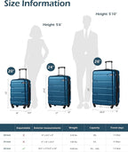 Coolife Expandable Large Checked Luggage Hardside PC+ABS Suitcase with TSA Lock, Lightweight Rolling Carry On with Spinner Wheels(Caribbean Blue, 28in)