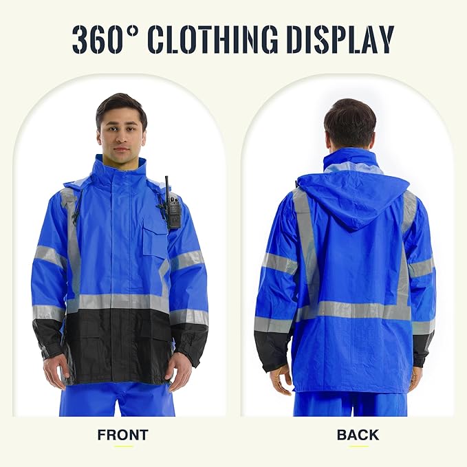 SKSAFETY Hi Vis Safety Rain Jacket for Men, Construction Work Rain Gear Heavy Duty Class 3 Rain Coat Waterproof Lightweight