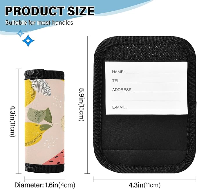 Lemon Watermelon Luggage Handle Wrap for Suitcase Luggage Tags Handle Covers Identifiers Soft Decorations Travel Accessories 2 Pack