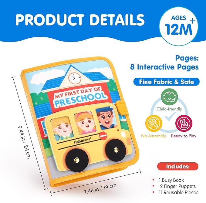 hahaland Busy Book Preschool Learning Activities - First Day of School Gifts Activity Books for Toddlers 1-4, Montessori Toys 2 Year Old Boy Girl Birthday Gift Preschool Must Haves Busy Board Ages 2-4