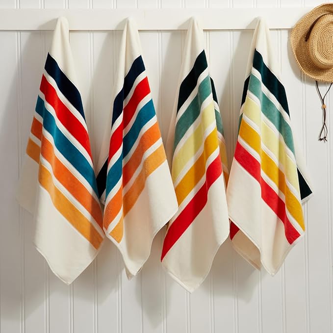 Loon & Lake Luxury Beach Towels Set of 2 - Retro Stripes | 2 Pack 30" x 60" | Crafted from 100% Combed Cotton | Ultra Plush & Super Soft | Retro Collection 1969