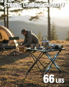 VILLEY Portable Camping Side Table, Ultralight Aluminum Folding Table with Mountain Silhouette Print and Carry Bag for Camping, Picnic, Beach, Travel