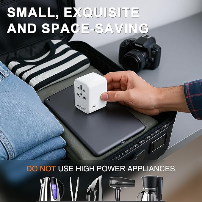 Oviitech 28W Universal Travel Adapter,Power Adapter with 5 USB Ports - All-in-one USA, UK, AUS, EU Plugs for Worldwide Use(White).