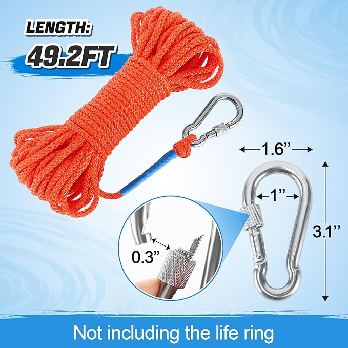 Water Floating Lifesaving Rope - Professional Throwing Pool Life Preserver Rope Line for Swimming Small Kayak Inflatable Boat