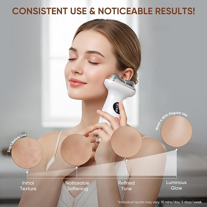Microcurrent Facial Device with Red Light Therapy - 7-in-1 LED Sculptor & Cold Heated Gua Sha for Face Neck Eye Firming, Depuffing & Double Chin Reduction