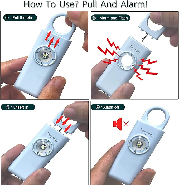 Thopeb– Personal Safety Alarm for Women–135dB Siren, Strobe Light and Rechargeable - Safety Alarm Keychain for Women (Aqua)