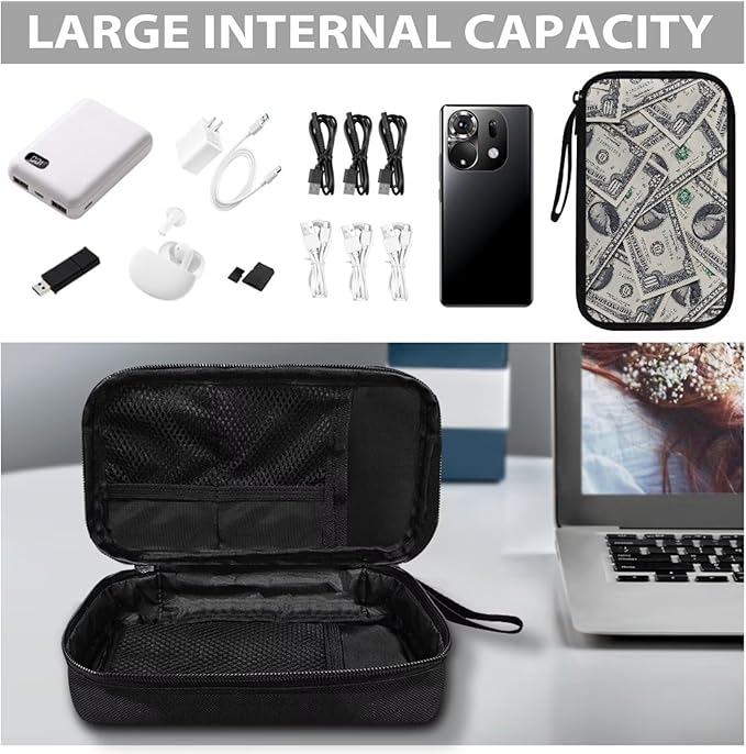 Dollar Print Electronics Organizer Waterproof Cable Organizer Bag, Shockproof Cord Storage Bag, Travel Essentials for Electronics Items/USB/SD/Charger