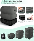 Inflatable Travel Foot Rest Pillow, Kids Airplane Bed, Adjustable 3 Layers Height Leg Rest Pillow, Adults Travel Essentials Great for Airplane, Office, Home, Trains, Cars (Dark Grey)