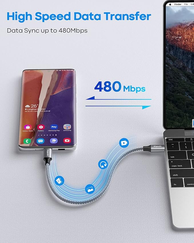 etguuds USB C to USB C Cable 1ft, 2-Pack 60W USBC to USBC Cord, Type C to C Charger Cable Fast Charging for iPhone 17 16 15 Pro Max Plus Air, Samsung Galaxy S25 S24 S23, for MacBook/iPad, Pixel