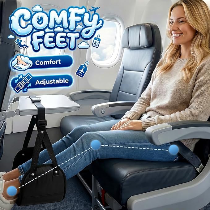 Airplane Foot Hammock, No Collapse Thickened Bamboo Airplane Foot Rest for Long Flight, Adjustable Footrest for Office, Long Flight, Flawless Accessory with Business Trip (2 PCS)