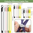 36Pcs Silicone Cable Ties, 6 Colors Data Cable Organizer Ties, 3 Sizes Cord Ties for Charging Cables, Wire Organizers, Electrical Cords, Computer Wires, Cord Organizers
