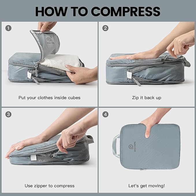 PFEYRPK Lightweight Compression Packing Cubes for Suitcases, Compressible Expandable Travel Packing Organizer with Clear Toiletries and Backpack Bag, Travel Essentials for Carry on Luggage 7 Set