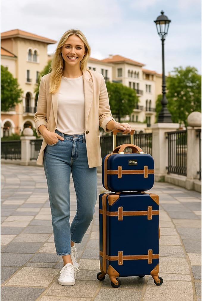 World Traveler VentureX Airline Approved 2-Piece Carry-On Luggage Set – Lightweight Hardside Polycarbonate Suitcase with Spinner Wheels - Gatsby Navy