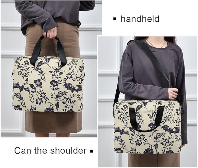 Goth Bat Flower Laptop Case 15.6 inch Computer Bag Waterproof Laptop Briefcase Laptop Bag for Women & Men