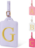 Personalized Initial Luggage Tags for Suitcase, Purple Leather Cute Luggage Tags with Privacy Cover Name Card, Embroidered Custom Monogrammed Luggage Tag Travel Backpack Tags Gifts for Women Kids(G)