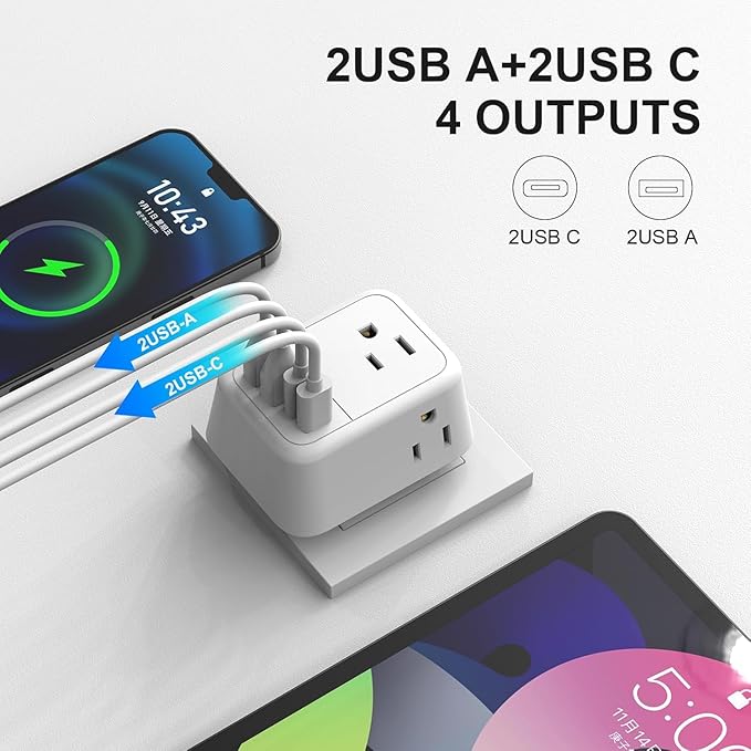 US to UK Plug Adapter, Foldable UK Travel Adapter with 4 AC Outlets 4 USB Ports(2 USB C), Type G Power Adapter for USA to Ireland England British Scotland London Hong Kong Singapore(1 Pack)