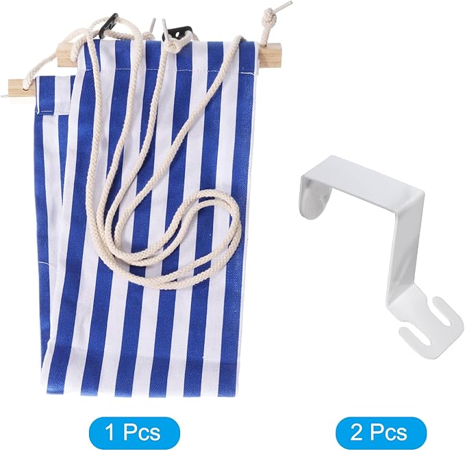 PATIKIL Foot Hammock Under Desk, Adjustable Foot Rest Sling with Hooks Portable Desk Footrest for Airplane Travel Home Office, Blue White Style 1