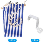 PATIKIL Foot Hammock Under Desk, Adjustable Foot Rest Sling with Hooks Portable Desk Footrest for Airplane Travel Home Office, Blue White Style 1