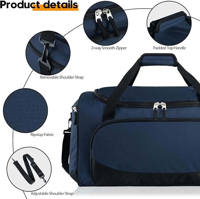 Uarition Gym Duffle Bag for Men - 55L Navy Blue Large Duffel Bags for Sports, Workout, Traveling, Durable Heavy Duty Duffel Gear Bag