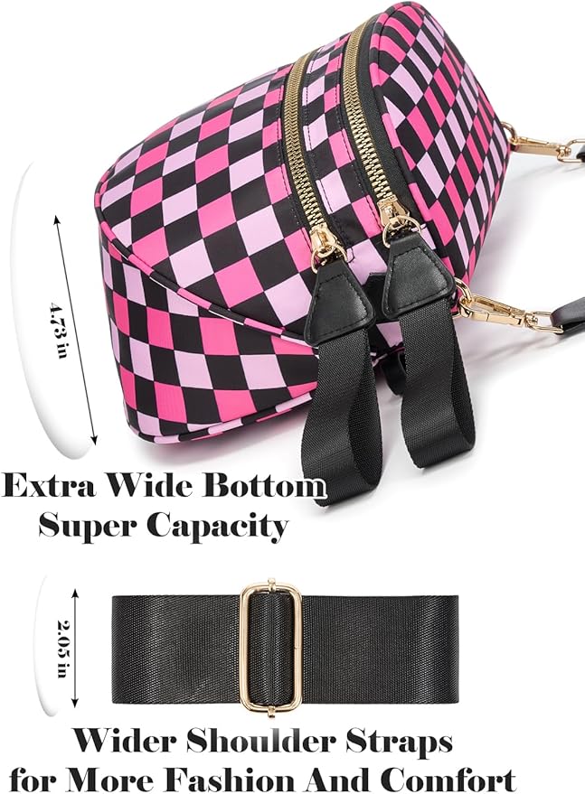 Black and White Checkered Crossbody Bag Bum Bag for Women,Spacious Checkered Purse Fanny Packs Belt Bag
