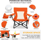 Joyfair Beach Camping Chair (2 Pack), Outdoor Folding Lawn Chair for Adults, Heavy Duty Portable Chair with Armrest for Outside Fishing, Sport, Patio, Cup Holder & Storage Pocket, Carry Bag (Orange)