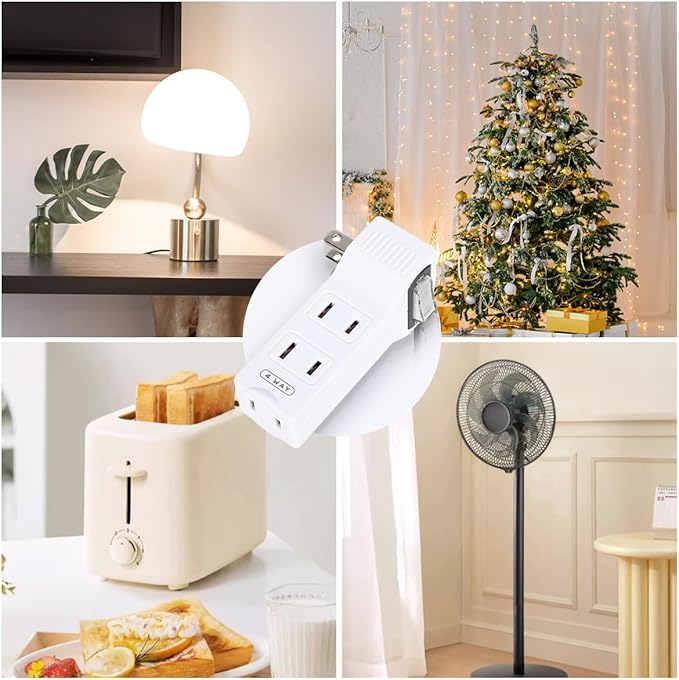 SYCON 4 Outlet Wall Adapter with A Power Switch and Night Light, 2-Prong Extender Adapter Plug with 4 Electrical Outlets for Travel Home Hotel Office-White 1 Pack