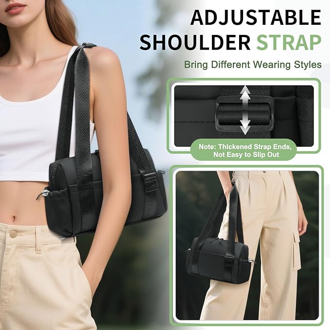 Mini Gym Bag for Women, Yoga Small Sports Bag for Women Girls, Waterproof PU Fitness Tote with Wet Compartment, Black