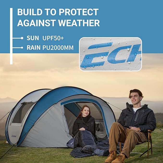 EchoSmile Pop Up Camping Tent, 2/4/6 Person Easy Setup Tent, Water Resistant Dome, Portable with Carry Bag