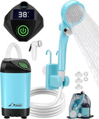WADEO Portable Shower for Camping, Outdoor Electric Shower Rechargeable Pump with Intelligent Digital Display, Camping Shower Head Nozzle for Camping, Hiking, Traveling, Washing